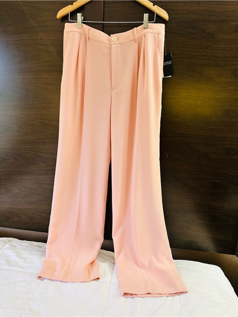 NWT Ralph Lauren Pleated High-Waist Wide-Leg Pants - Blush Pink 12 - Picture 4 of 10
